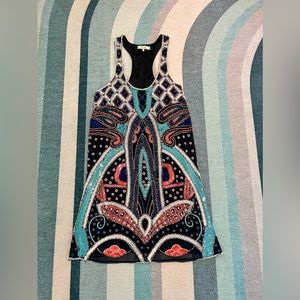 Parker Beaded Racerback Cocktail Party Dress Multi-Color